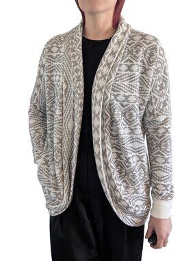 Sugar High Open Front Cardigan Cream and Gray Aztec Pattern | S